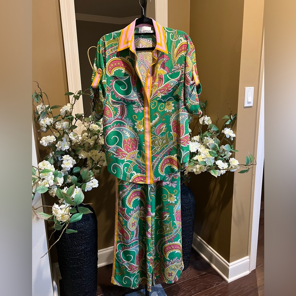 ALEMAIS MARION Silk SHIRT AND PANTS SET, Size: US -2